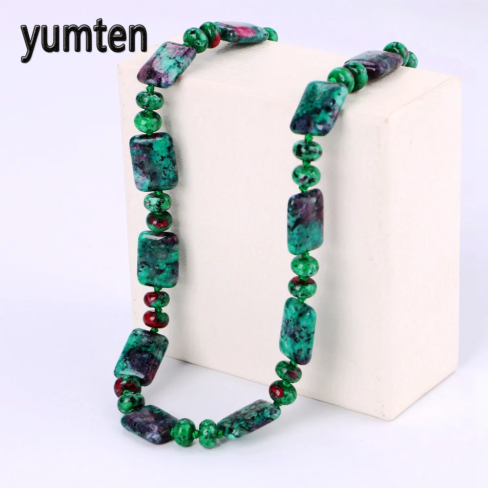 

Yumten Epidote Necklace Power Square Natural Stone Crystal Women Jewelry Men Gem Marble Joyeria Gold Chain Collares Choker Fox