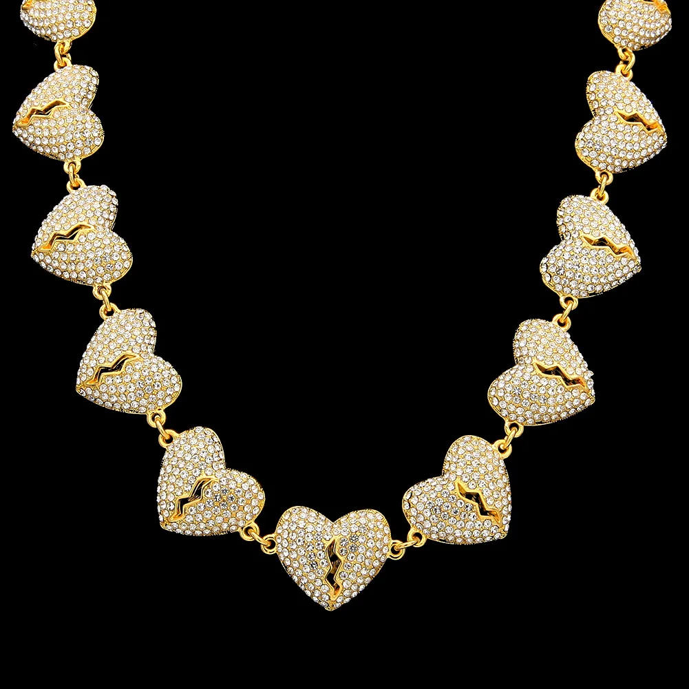 

Bling Hip Hop Gold Broken Heart Long Chain Necklace for Man Fashion Jewelry 2019 New