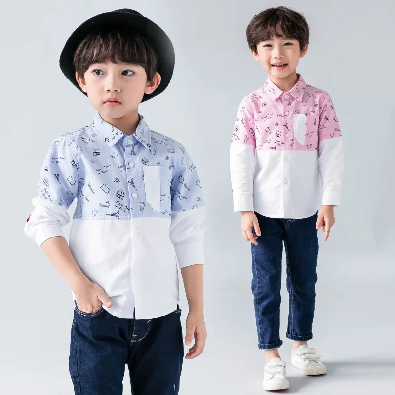 Children Boy Pure Cotton Shirt Long Sleeve Cartoon Printed Fashion