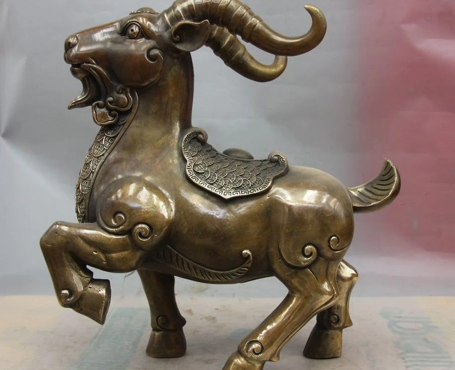 

Chinese Folk Bronze Copper Mascot Fengshui Zodiac Wealth Money Sheep Goat Statue