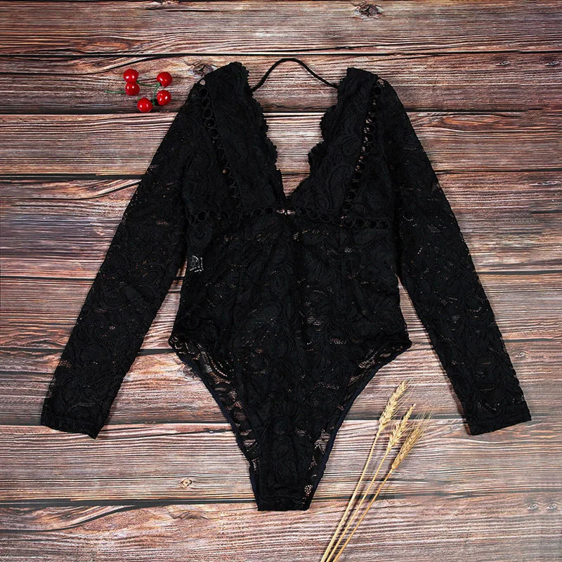 Simenual Deep v neck lace bodysuit women autumn 2018 transparent sexy hot bodysuits long sleeve sheer white body jumpsuit female Simenual Deep v neck lace bodysuit women autumn 2018 transparent sexy hot bodysuits long sleeve sheer white body jumpsuit female