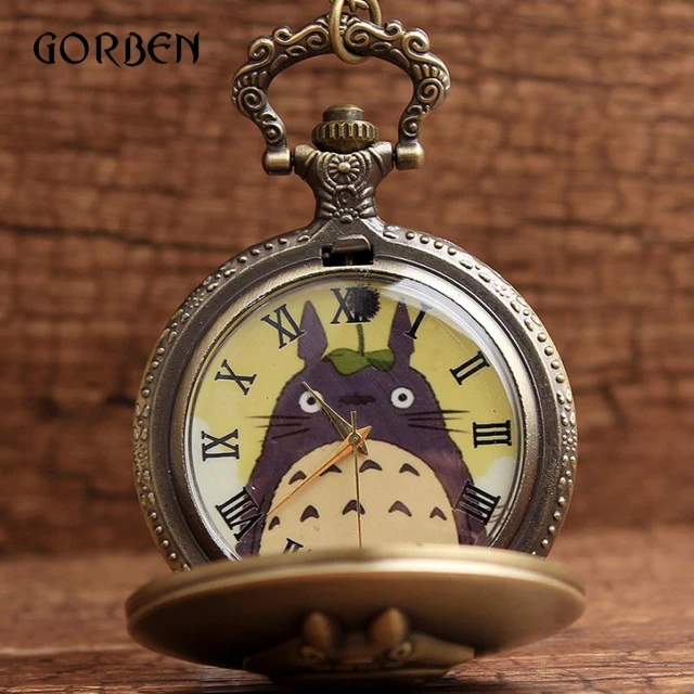Cute Bronze Japanese Animated Locket Totoro Pocket Watch Necklace Chain Antique Cute Bronze Japanese Animated Locket Totoro Pocket Watch Necklace Chain Antique