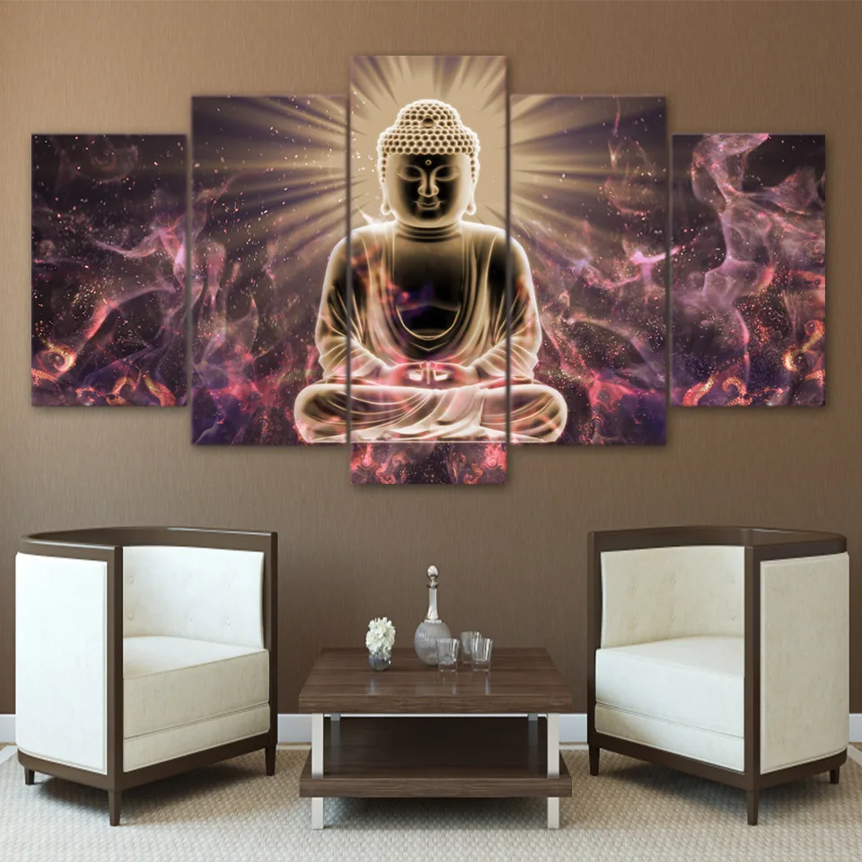 

5 panel large HD printed canvas oil painting figure of Buddha canvas print art decor wall art picture for living room F0709