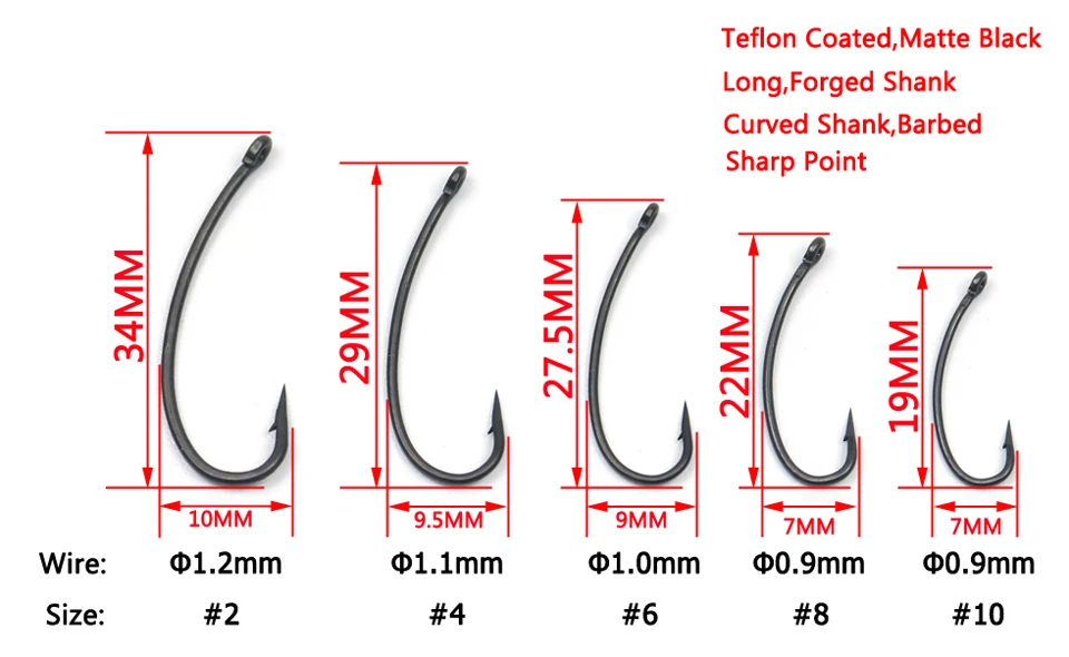 ICERIO 30 шт./упак. удлиненное тельфлон покрытием крючок для ловли карпа матовый черный изогнутый ствол карп рыболовные крючки для снаряжения