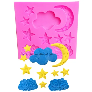 

Moon stars clouds shape Silicone Mold for Fondant, Cake Decorating Chocolate Cookie SoapPolymer Clay Resin T0980