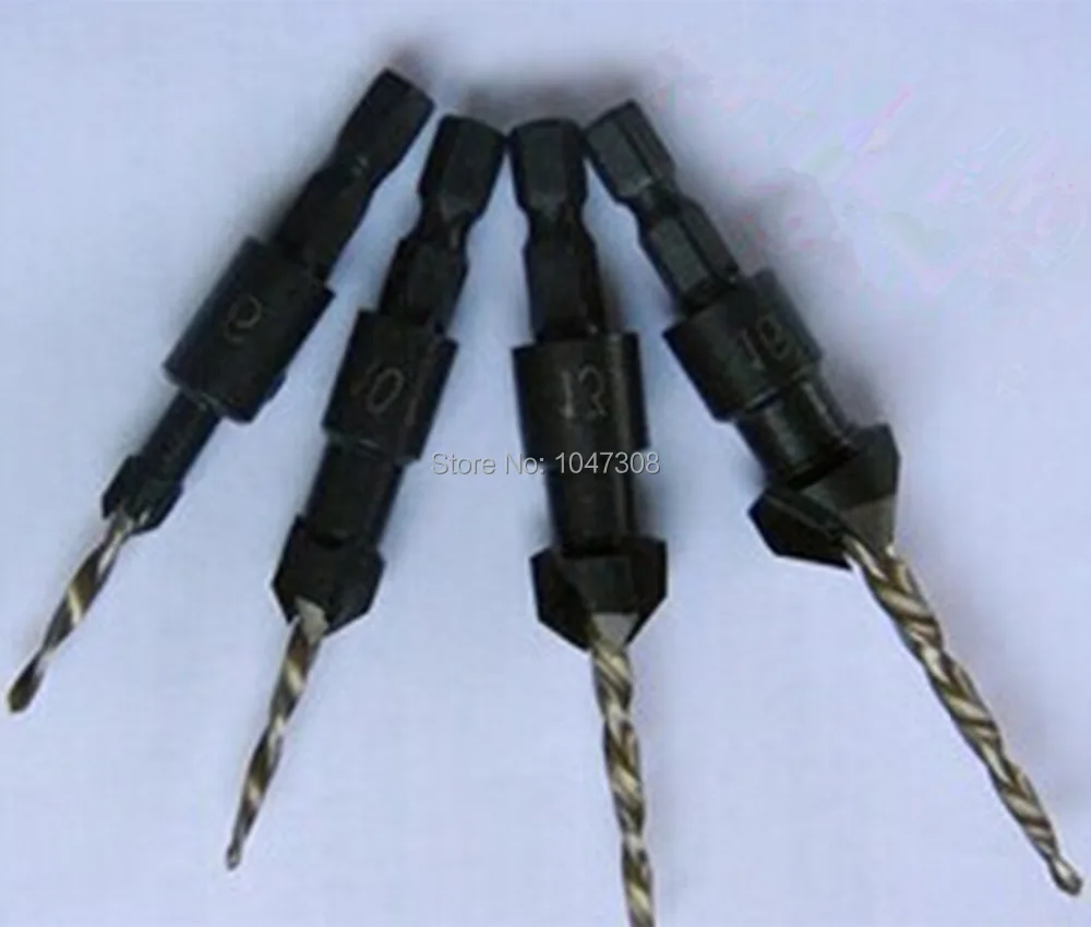 4pcs Countersink Drill Bit Set w/ Quick Change Hex Shank Screw Size 6