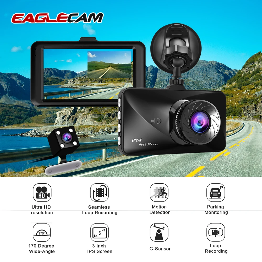 3-дюймовый Full HD 1080P Автомобильный Камера DVR Двойной объектив видео Регистраторы петля Запись Dashcam Ночное Видение G-Сенсор Dash Cam Регистратор