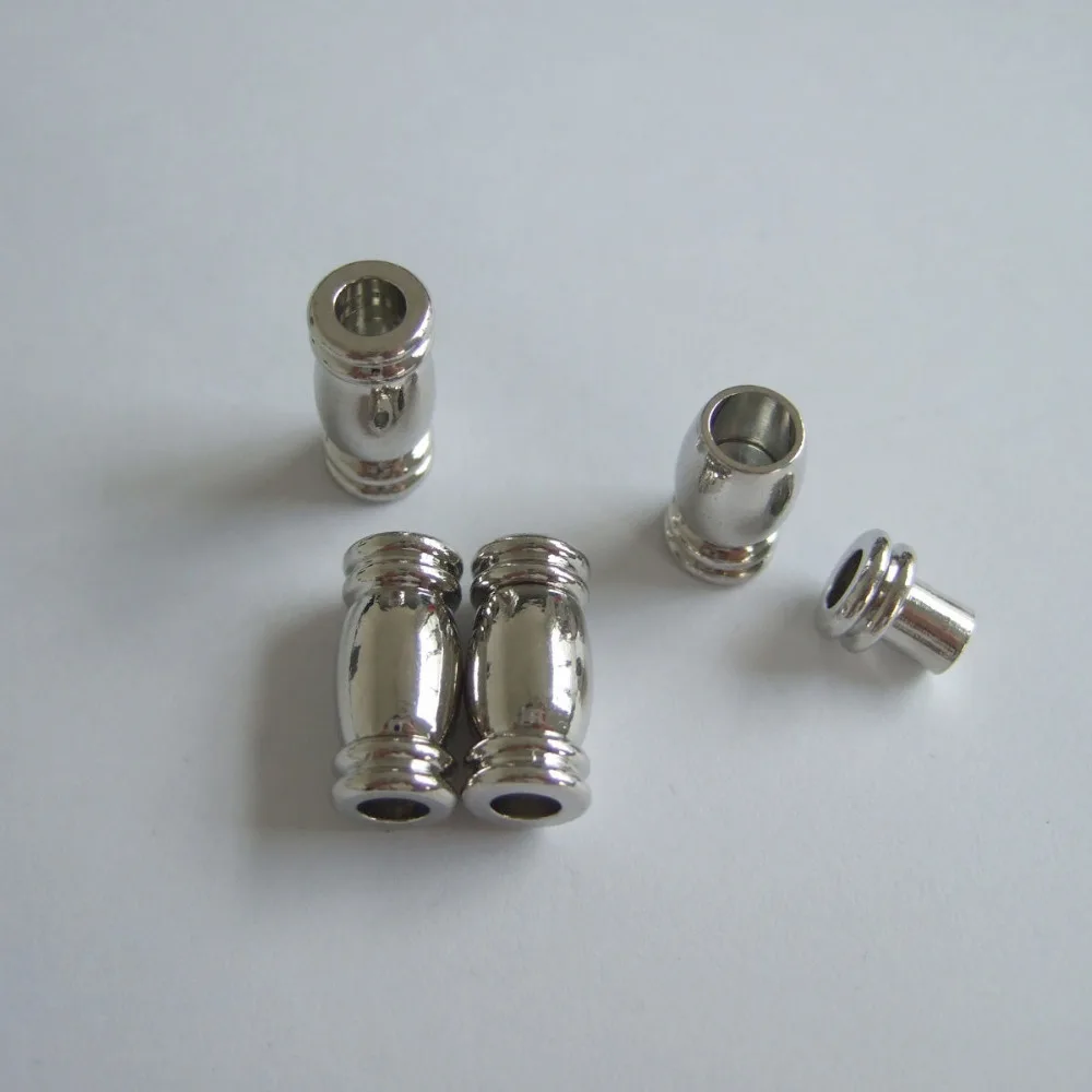 10 Sets Silver Tone 4mm Round Barrel Clasp/Closure For Leather