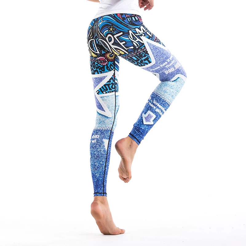 Floral Print High Waist Compression Yoga Pants Wide Waistband Quick Dry Striped Workout Yoga Leggings Fitness Apparal Gym Wear (14)