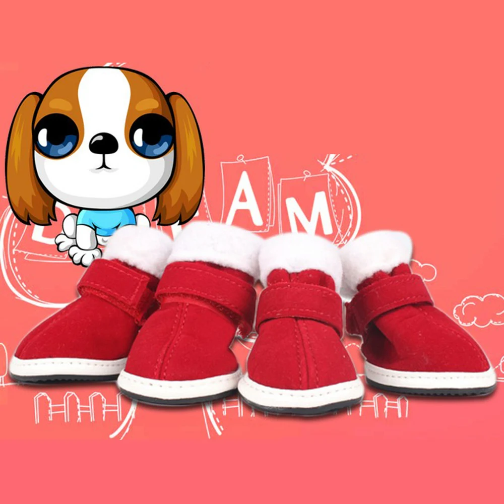 4pcs/set Pet Puppy Christmas Red Shoes 4.5*3.5cm Dog Teddy Winter Soft Cotton Plush Boots Party Dressing Holiday Decoration Shoe | Дом и сад