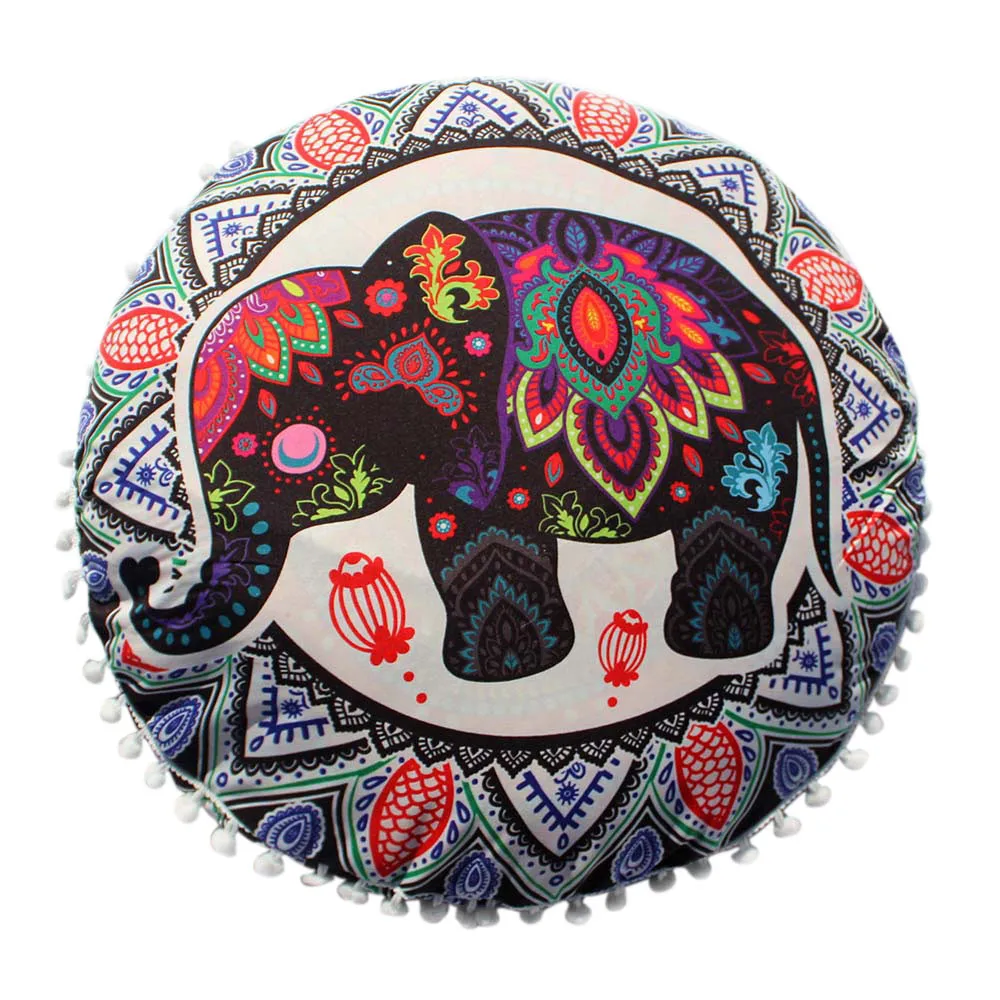 

Indian Elephant Mandala Floor CushionCover Round Bohemian Cushions Case With Tassel Decorative Supplies For Bedroom Coffee Shop