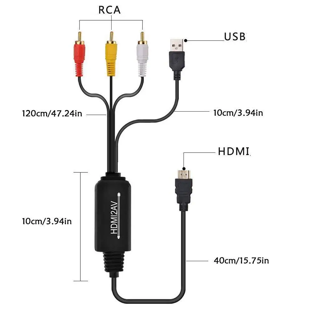 EastVita 185 см (6.1ft) HDMI в AV кабель 1080P конвертер 3RCA CVBS композитный r20|Кабели HDMI| |