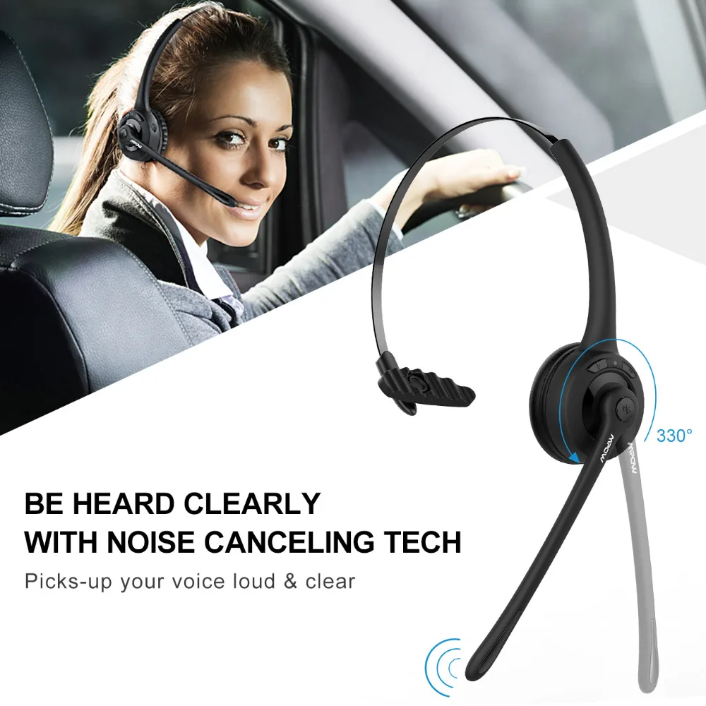 Mpow Pro Headphone Updated MBH15 Over Head Wireless Bluetooth Headset With Mic For Trucker Driver Call Center Office Cell Phone