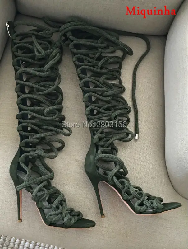 Sexy Rope Sandals Strappy High Heel Gladiator Sandals Boots Women Lace Up Knee High Boots Women Shoes Dress Shoes