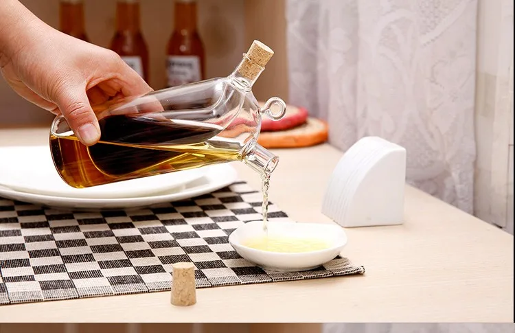 High Temperature Resistant Glass Kitchen Oil And Vinegar Bottle Double Mouth