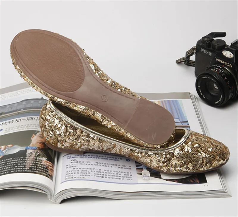 TIMETANG/Женская обувь на плоской подошве; цвет золотой, черный; женская обувь с пайетками; повседневная обувь на плоской подошве с закрытым круглым носком; C160