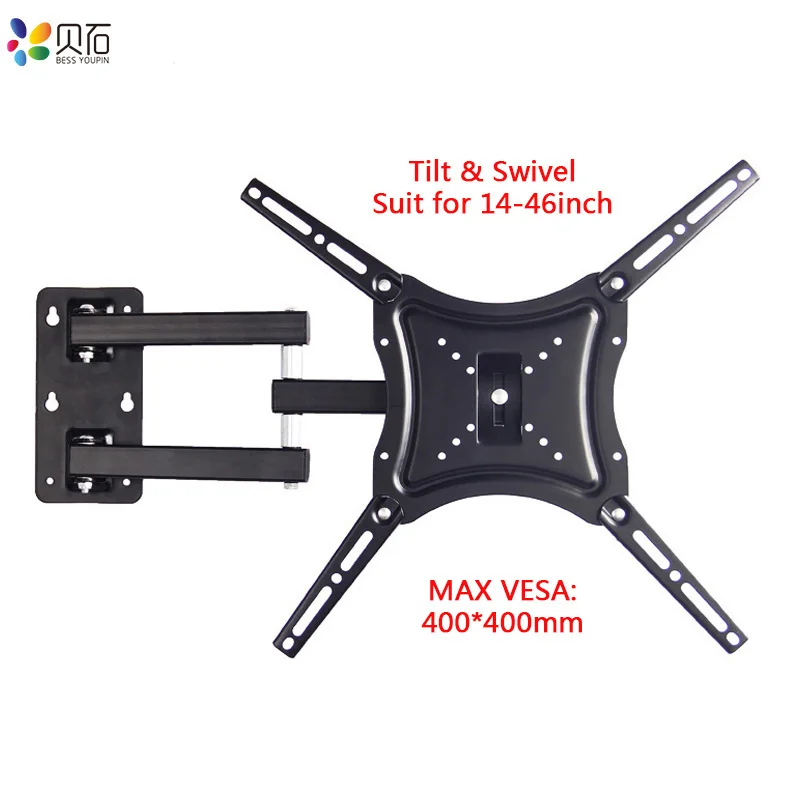 TV Wall Mount for 14-46&quot LED Plasma Flat Monitor up to 110lbs VESA 400x400 with Full Motion Swivel Articulating Extension Arm |