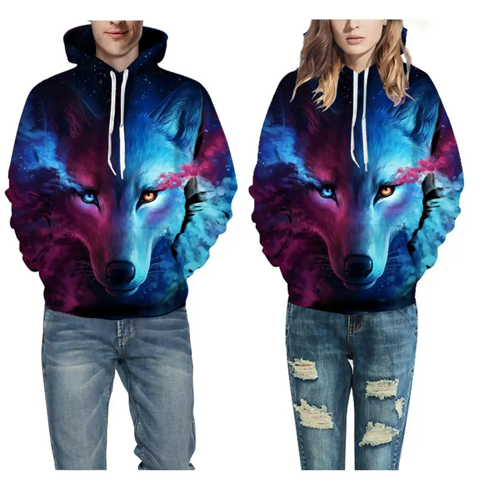 MISSKY 2019 New Autumn Winter Women Men Sweatshirt 3D Wolf Printed Hoodie Cool Animal Tops Lovers P