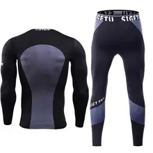 Для мужчин быстросохнущие кальсоны Зимний Фитнес Gymming спортивный костюм работает топ рубашки+ обтягивающие леггинсы брюки термобелье наборы