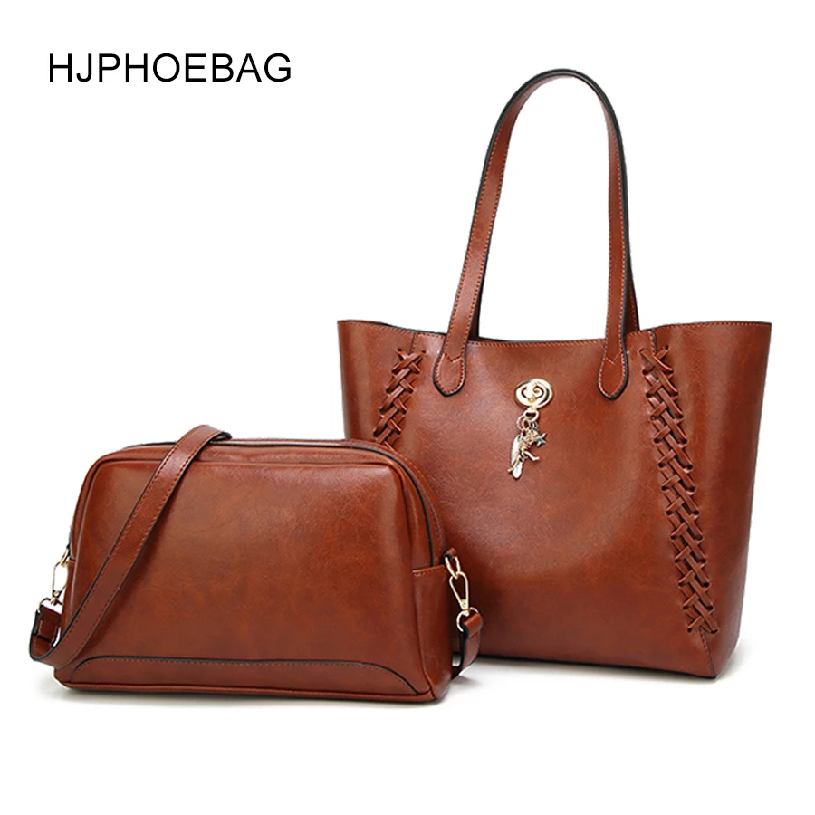 

HJPHOEBAG 2 pieces / fashion ladies braided handbag Tote mother bag ladies diagonal bag set large shoulder bag handbag YC0011