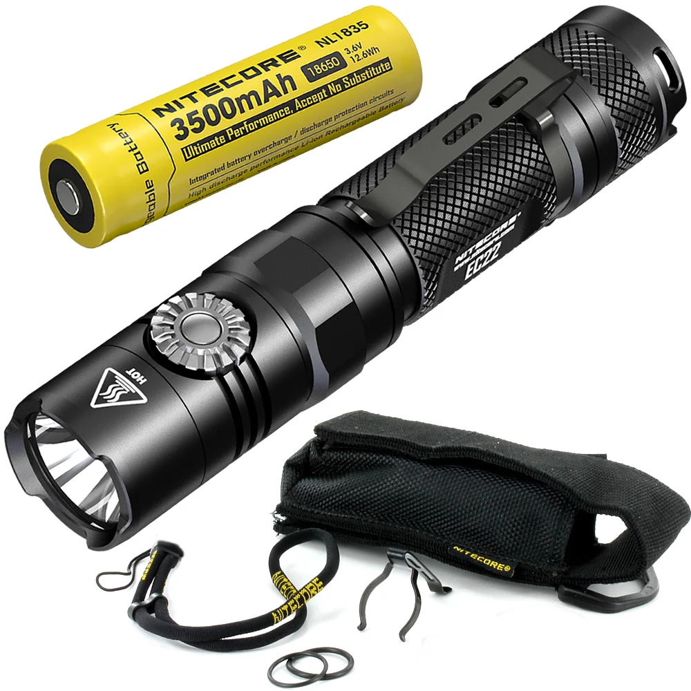 NITECORE EC22 с 18650 перезаряжаемой батареей, бесступенчатая яркость, светодиодный фонарик, водонепроницаемый, походный фонарь - Испускаемый цвет: 3500mAh NL1835