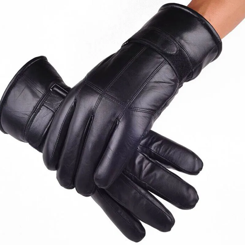 

MS.MinShu Sheepskin Gloves Fashion Genuine Leather with inside Sheep hair Glove Luxury For Men Russian Winter Real Fur Gloves