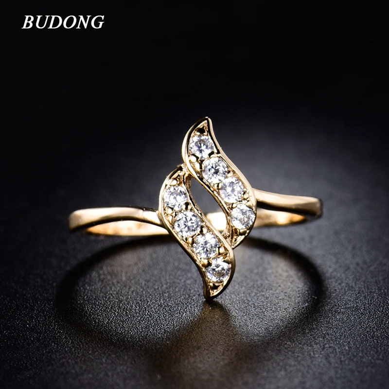 

BUDONG 2016 Fashion infinity Twisted Finger Engagement Crystal Ring Cubic Zirconia Gold-Color Wedding Bands For Women XUR020