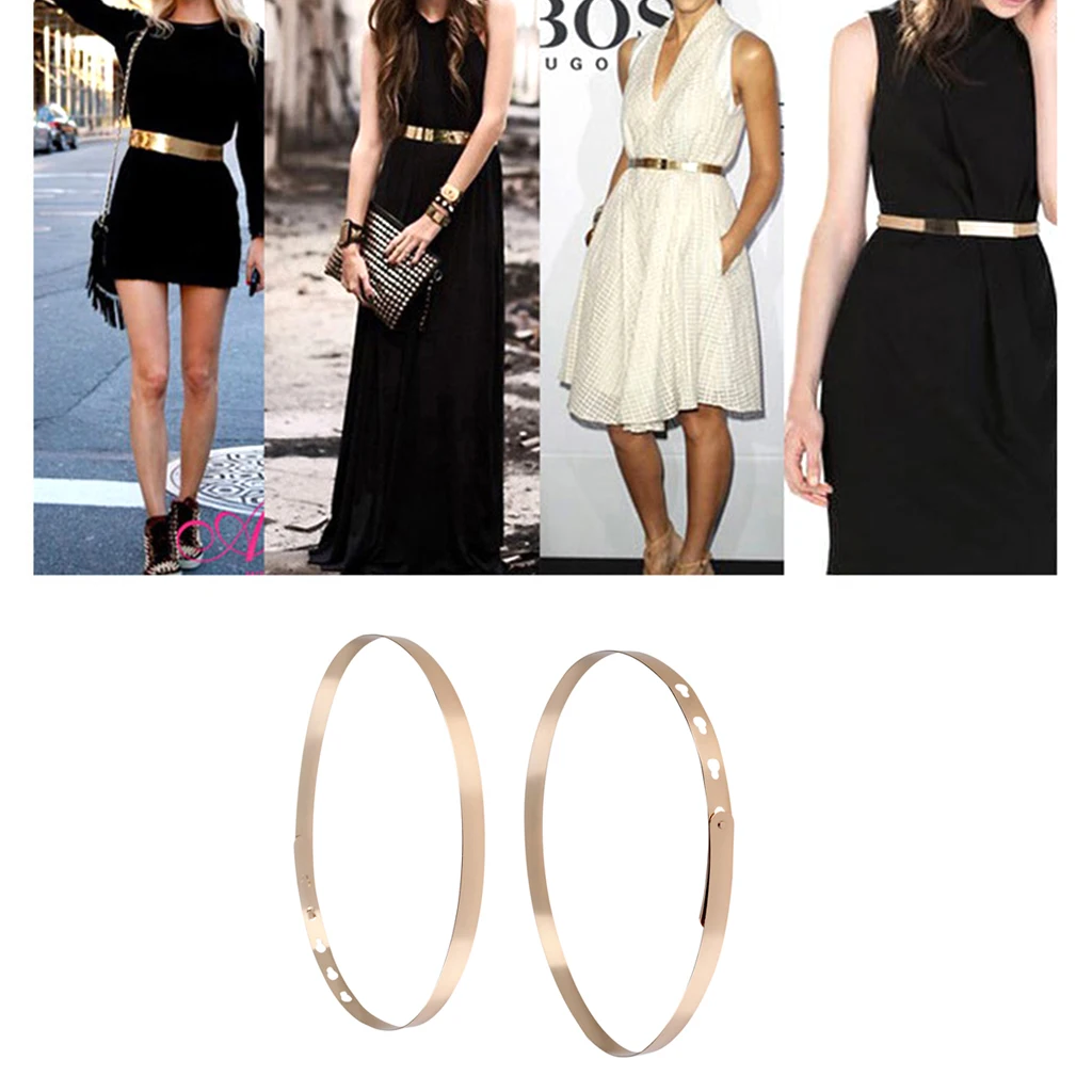 Fashion Women Adjustable Metal Waist Belt Metallic Bling Gold Silver Color Plate Vintage Lady Simple Belts Clothes Prop