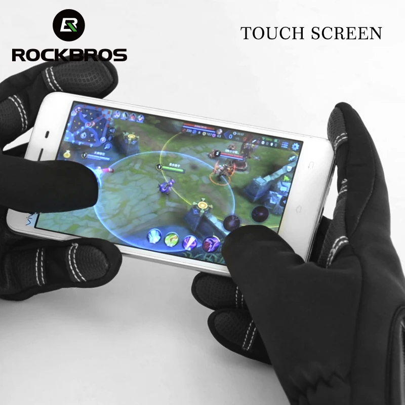 ROCKBROS Winter Cycling Gloves Windproof Thermal Warm Fleece Men Women Motorcycle Snow Skiing Sport Bike