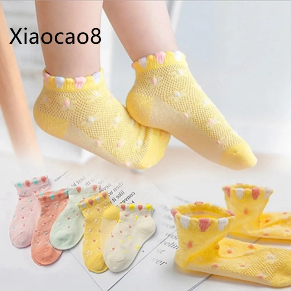 

1-12Years Kids Socks for Baby Girls Boys Spring Summer Cotton Breathable Mesh Socks Children Cartoon Short Socks Toddlers 5Pairs