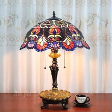 Европейская классическая лампа, простая теплая настольная лампа для спальни, стеклянная настольная лампа Тиффани, настольная лампа для кафе-бара, 16 дюймов, настольная лампа