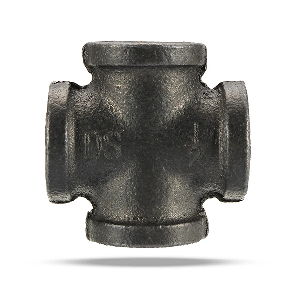 1/2 3/4 1 5 Way Pipe Fitting Malleable Iron Black Outlet Cross Female Tube Connector