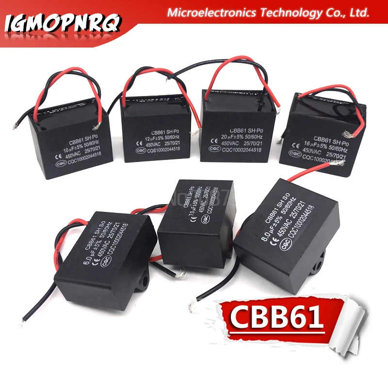 Fan Capacitor Motor Run Capacitor CBB Capacitor Motor Capacitor CBB61 1UF 1.2UF 1.5UF 2UF 2.5UF 3UF 3.5UF 4UF 4.5UF Starting Capacitance AC Fan Capacitor 450V CBB Motor Run Capacitor
