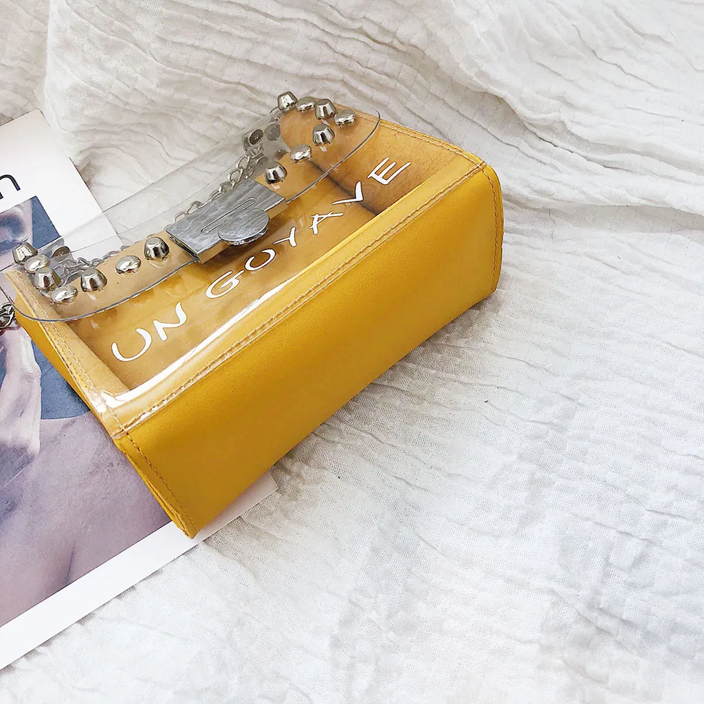 Rivet Small Square Bag Pvc Jelly Transparent Jelly Chain Bag Rivet Letter Decorative Diagonal Package