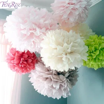 FENGRISE 5pc 20 25 30cm Wedding Decoration Flower Pompom Tissue Paper Pom Poms DIY Artificial Flowers