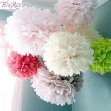 FENGRISE 5pc 20 25 30cm Wedding Decoration Flower Pompom Tissue Paper Pom Poms DIY Artificial Flowers Merry Christmas