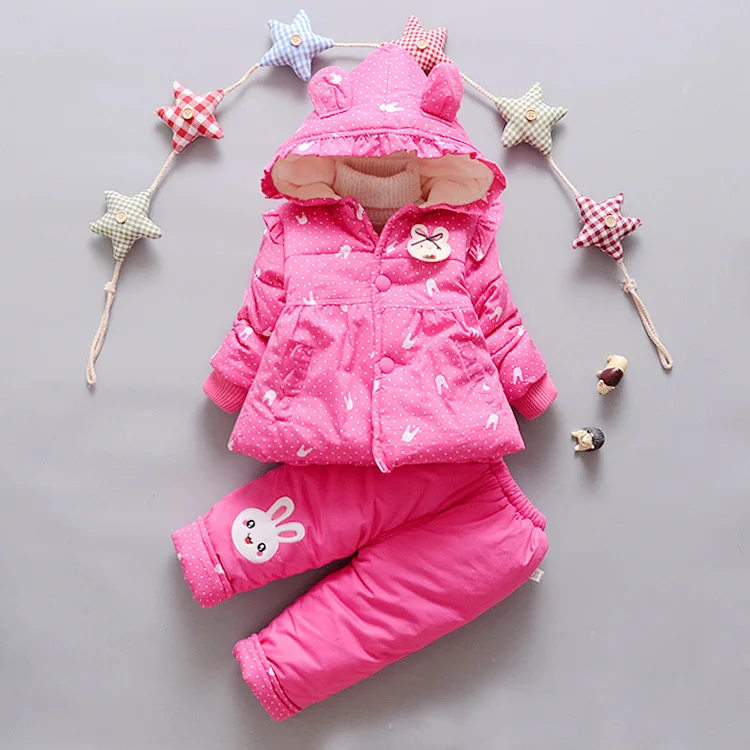 

Xemonale 2017 New Winter Girls Children Suit Set Warm Polka Dot Baby Rabbit Thickened Two Piece Children Children suits