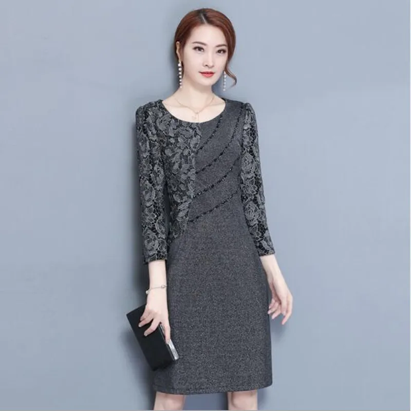 

Trendy Social Dress Large Size Midi Office Dress Big Size 3/4 Sleeve Gray Fall Dress Elegant 2018 Women Clothes 5XL 4XL QV1