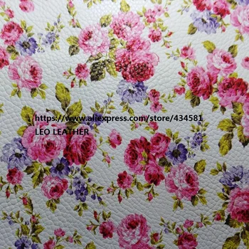 

Printed Rose Flowers on Litchi Grain Synthetic Leather for shoes handbags and DIY accessories P1448