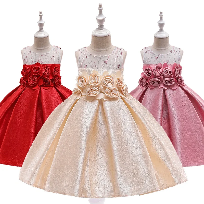 New Pure Cotton Girls Wedding Party High end Silk Satin Party Dresses