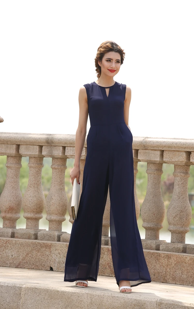 Jumpsuits for Women 2018 Summer Party Overalls Rompers Chiffon Fashion Elegant Gray Color Full Length Bodysuit Plus Size 3XL 4XL