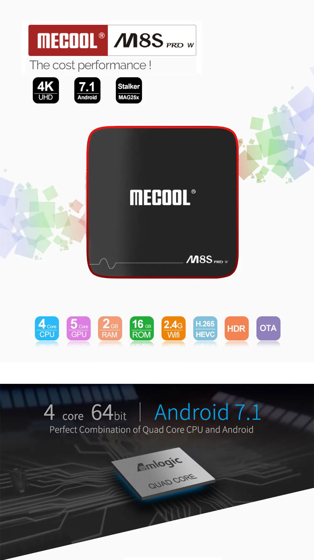 Новейшая модель; Mecool M8S PRO W умные ТВ коробка Android 7,1 с инновационным голосовой пульт дистанционного управления Media Player 3D в формате 4K UHD, IPTV Set-top Box Televisor