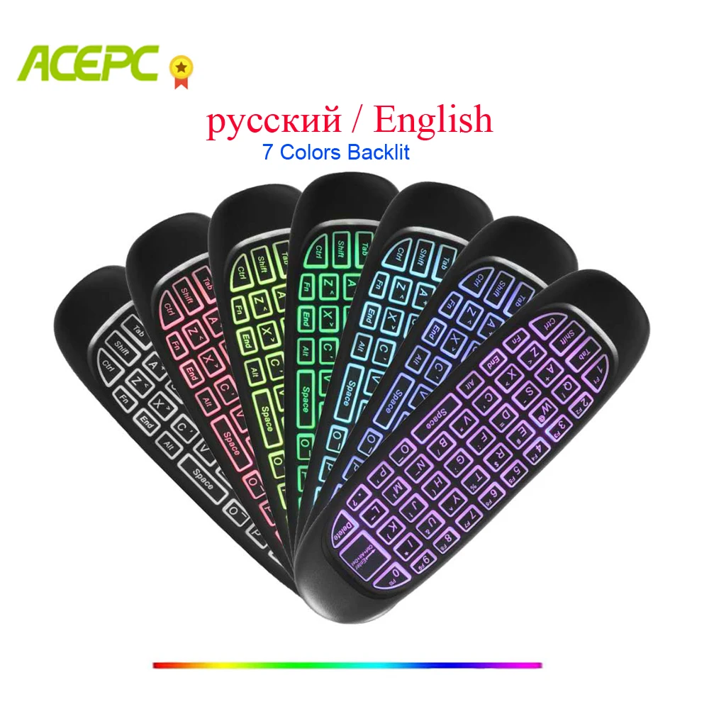 

Li-battery 7 color backlit Russian/English C120 air mouse Remote Control Android TV Box X96 Mini Pc Computer Wireless Keyboards