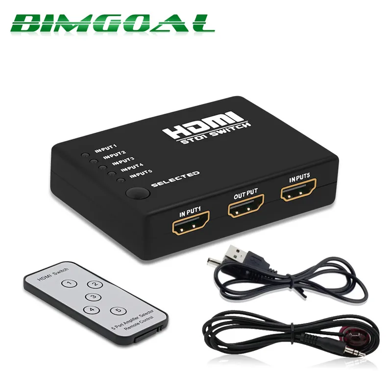 Mini 2.5Gbps/250MHz IR Remote 5 Port HDMI Switch 5 in 1 5