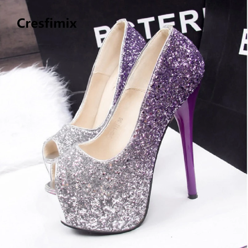 

Cresfimix women fashion high quality super 14cm high heel pumps lady casual spring summer slip on peep toe high heel shoes c2619