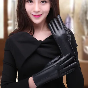 

King Star Female Gloves Winter Warm Black PU Leather Gloves Touch Screen Mittens Woman Windproof High Quality 2019