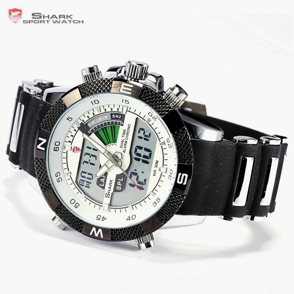 Online El Marrajo Sardinero SHARK Reloj Deportivo Blanco Digital Movimiento de Cuarzo Hora Dual Fecha Día Alarma Banda Silicona Cuarzo Abrigo Militar Regalo Reloj de Pulsera para Hombres SH041