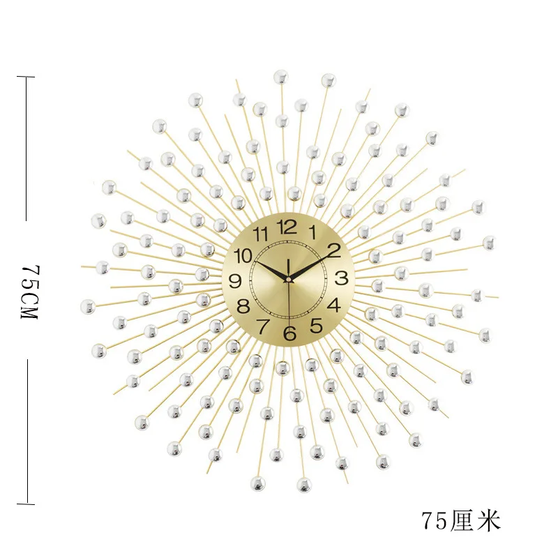 Европейские красивые креативные настенные часы из кованого железа, современный дом, гостиная, немые часы, Простые Модные декоративные кварцевые часы - Цвет: D   7575CM