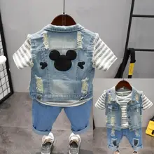 Летний спортивный костюм для маленьких мальчиков, комплект из 3 предметов, спортивные костюмы, комплекты одежды для детей 90-130 см, повседневная одежда, джинсовый жилет+ футболка+ шорты