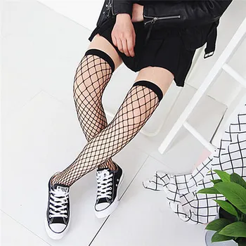 

1pair Women Essential Hollow Thin Black Fishnet Medium Height Tube Socks Female fashion Meias Sexy Goth Punk Cool